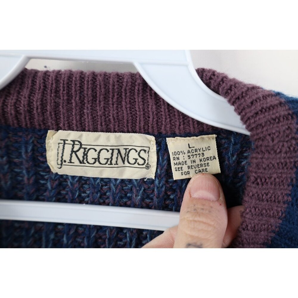 Vintage 90s Streetwear Mens Large Blank Chunky Ribbed Knit Crewneck Sweater - Picture 6 of 10